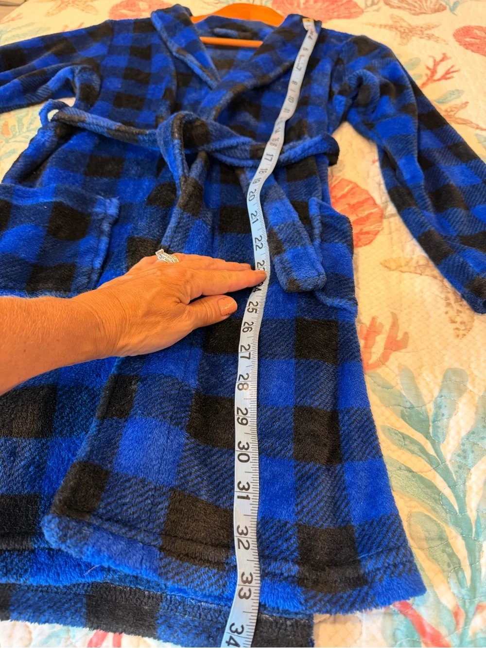 Kids Blue & Black Buffalo Plaid Fleece Robe with Belt